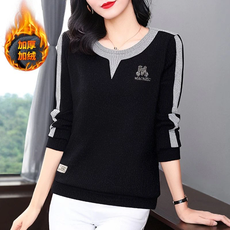 秋冬长袖T恤女2025年新款高级感亮丝大码女装上衣加绒加厚打底衫