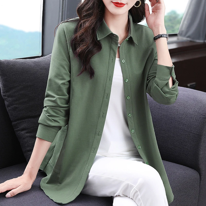 大码长袖衬衫女秋季2025新款女装休闲衬衣外套春秋款外搭开衫上衣