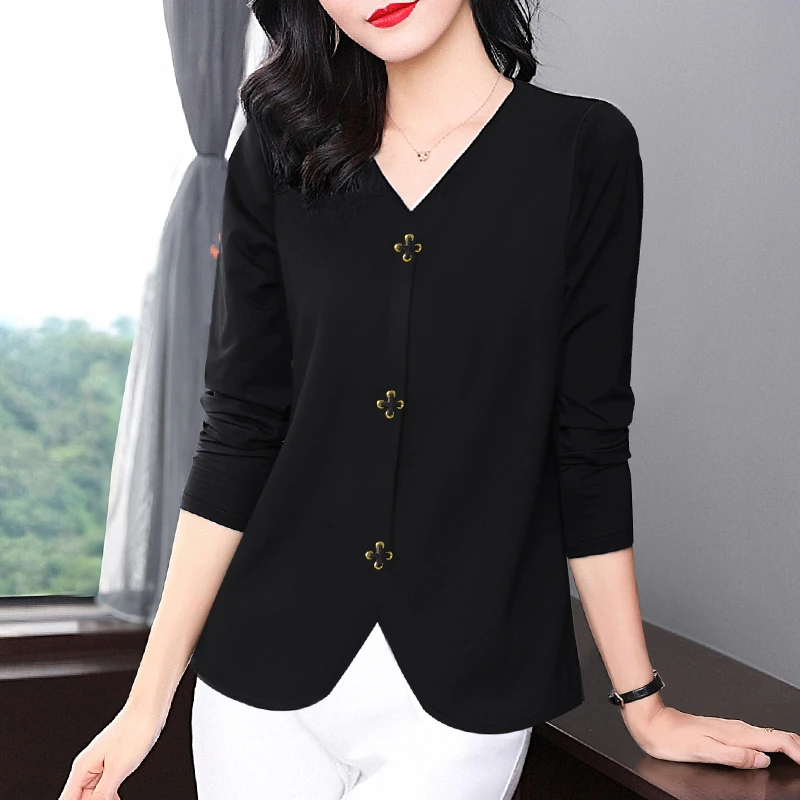 大码长袖t恤女款气质服装内搭打底衫春秋2025年新款洋气减龄上衣