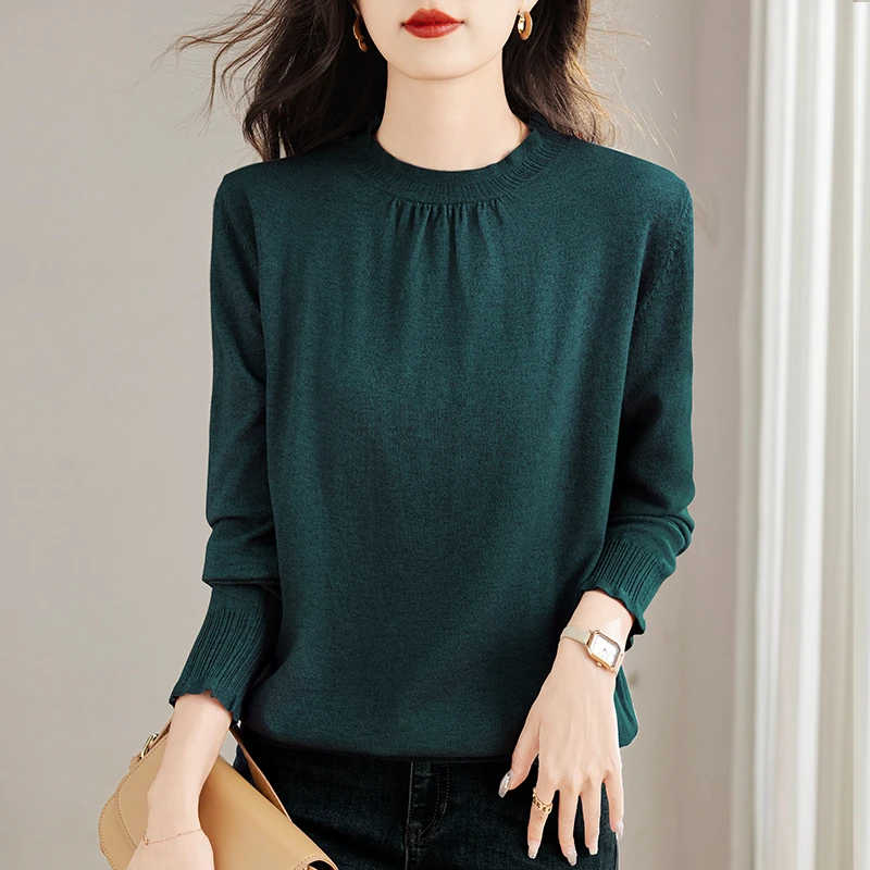 女士半高领针织衫洋气宽松上衣打底衫女款爆款2025春秋款品质女装