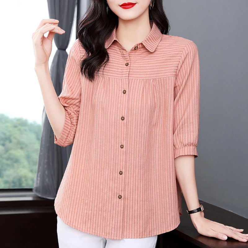 洋气七分袖衬衫女夏季新款大码宽松休闲显瘦时尚中袖洋气上衣中长