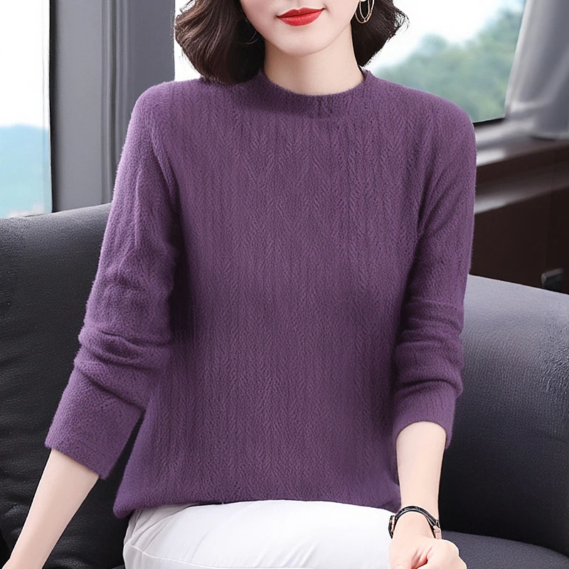 大码弹力蕾丝打底衫女秋冬季新款洋气妈妈长袖内搭女士半高领上衣