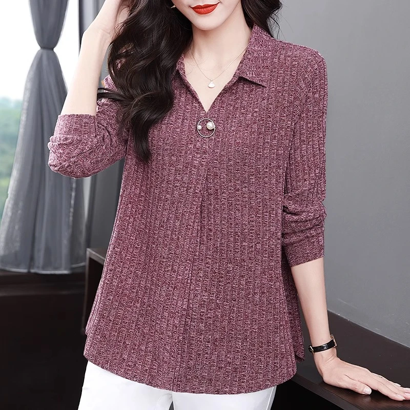 秋季t恤女长袖大码女士上衣2025春秋新款妈妈秋装宽松显瘦打底衫