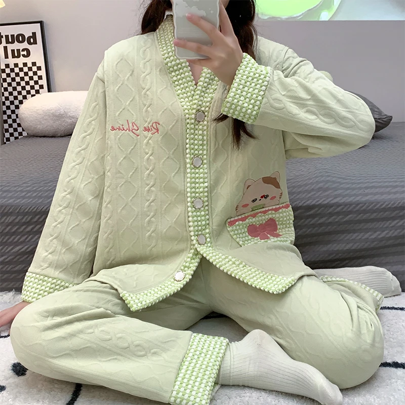 【秋冬款-空气棉】月子服产后孕妇睡衣夹棉哺乳待产妇加厚夹层喂奶