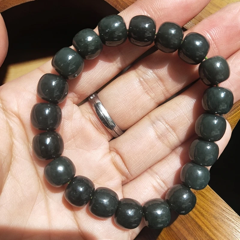 新疆和田玉且末精美单圈手串老料老型珠男女同款时尚素圈手链