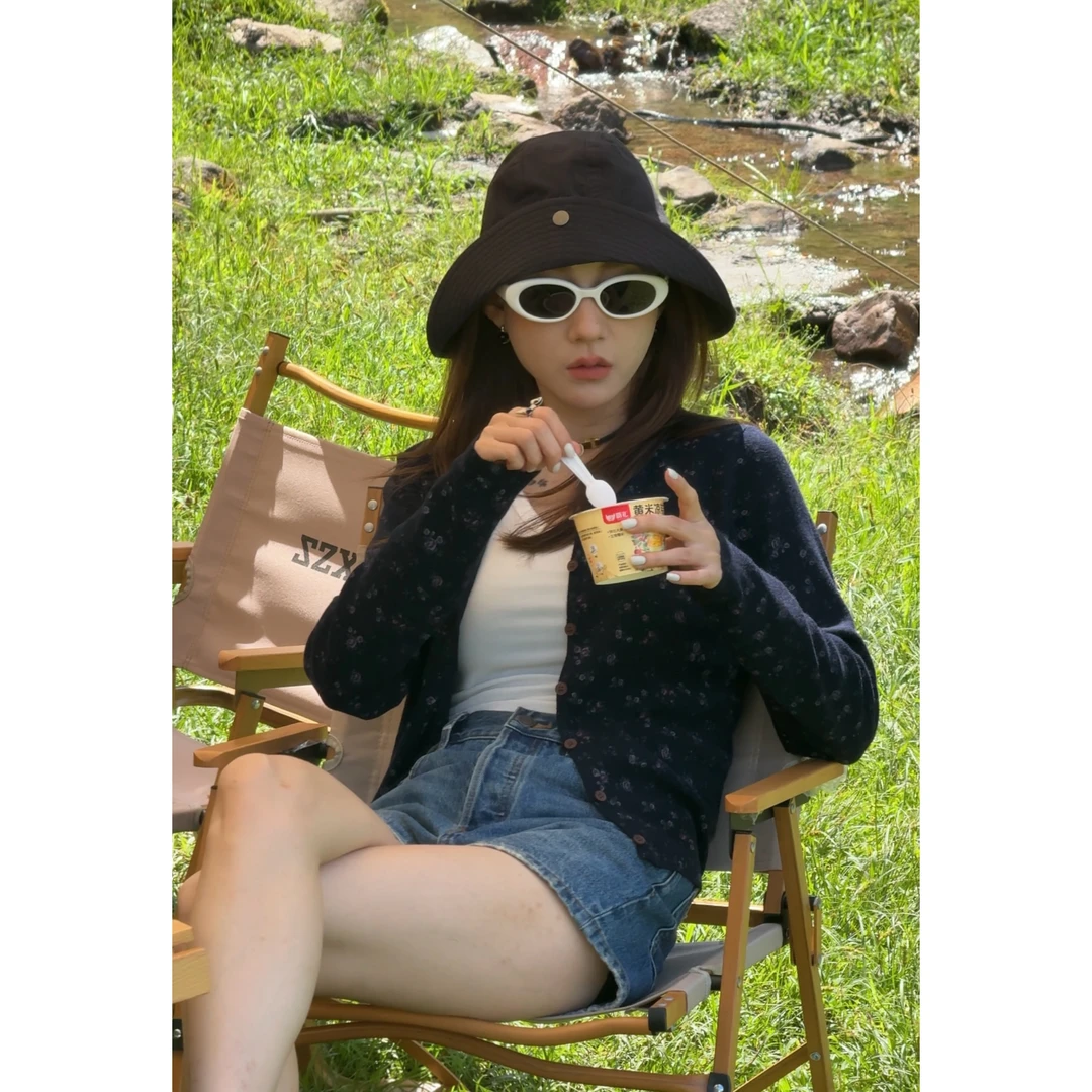 PH棕标S线高定纱线气质法式松弛感时尚小碎花针织毛衣开衫PH1281