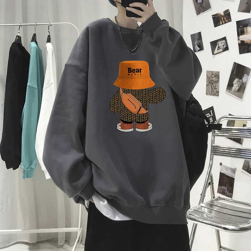 青少年重磅圆领卫衣男2024新款春秋款外套潮流宽松大码百搭情侣装