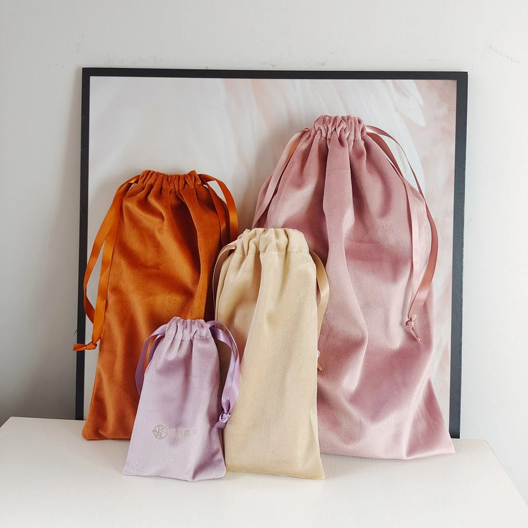 高档丝绒布收纳袋化妆刷口红雨伞水杯防尘便携简约束口抽绳布袋