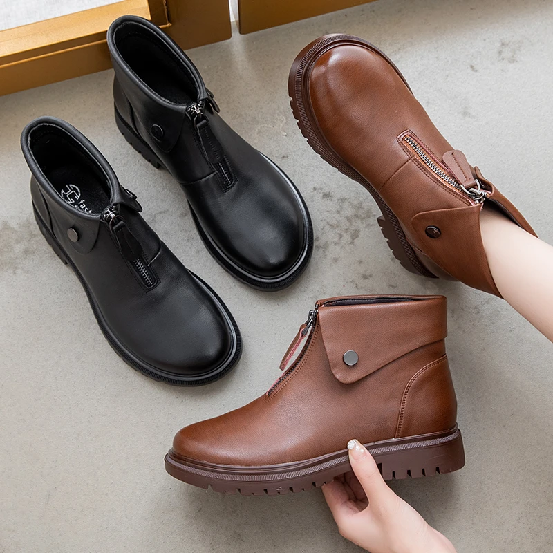 欧卡汇20277女鞋舒适软底妈妈鞋复古冬季女鞋舒适中老年真皮软底