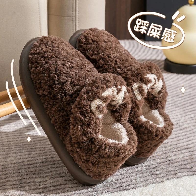 男士包跟棉鞋冬季外穿情侣室内家居家厚底加绒毛毛棉拖鞋女款冬天