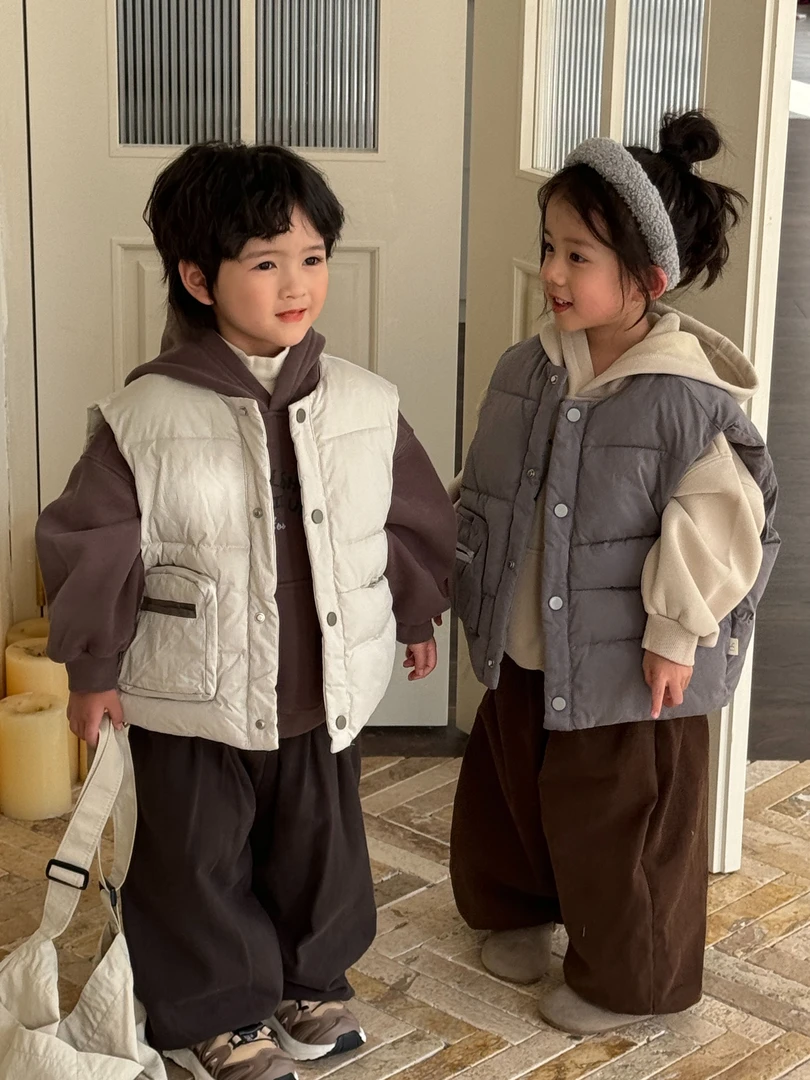 《云澈》韩版儿童百搭立体口袋夹棉马甲冬24DB512男童女童保暖坎肩