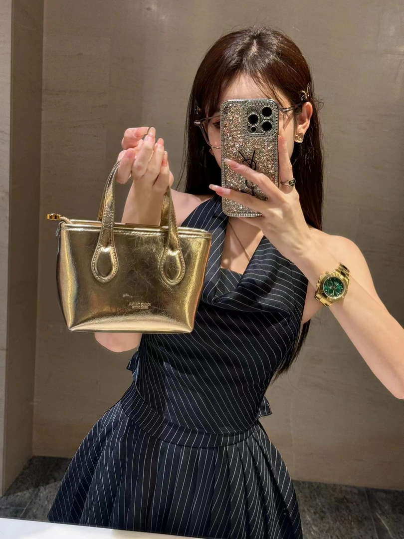 【十一家轻奢时尚迷你金色菜篮子水桶包包通勤手提单肩斜挎【W5204】