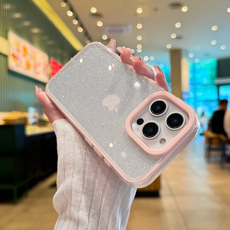 适用于苹果16手机壳iphone15透明14高级感闪粉简约13爆款全包防摔