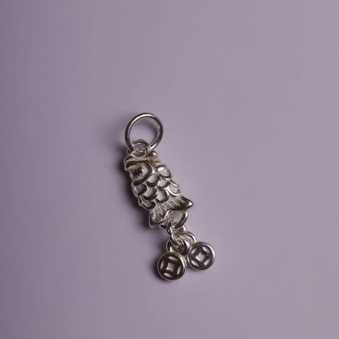 925银银制品 年年有鱼侧挂文玩银饰配饰