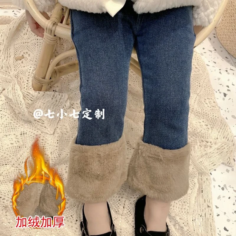 韩系女童加绒牛仔裤一体绒加厚宝宝洋气长裤婴幼儿秋冬牛仔裤洋气