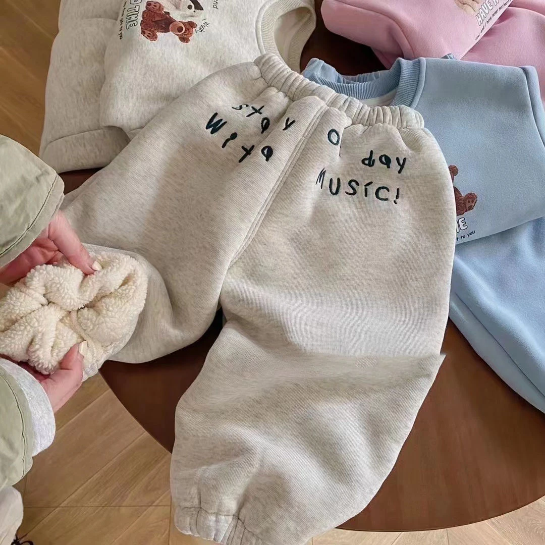 儿童加绒裤子冬季2023新款宝宝冬装加厚卫裤保暖中小童秋冬运动裤