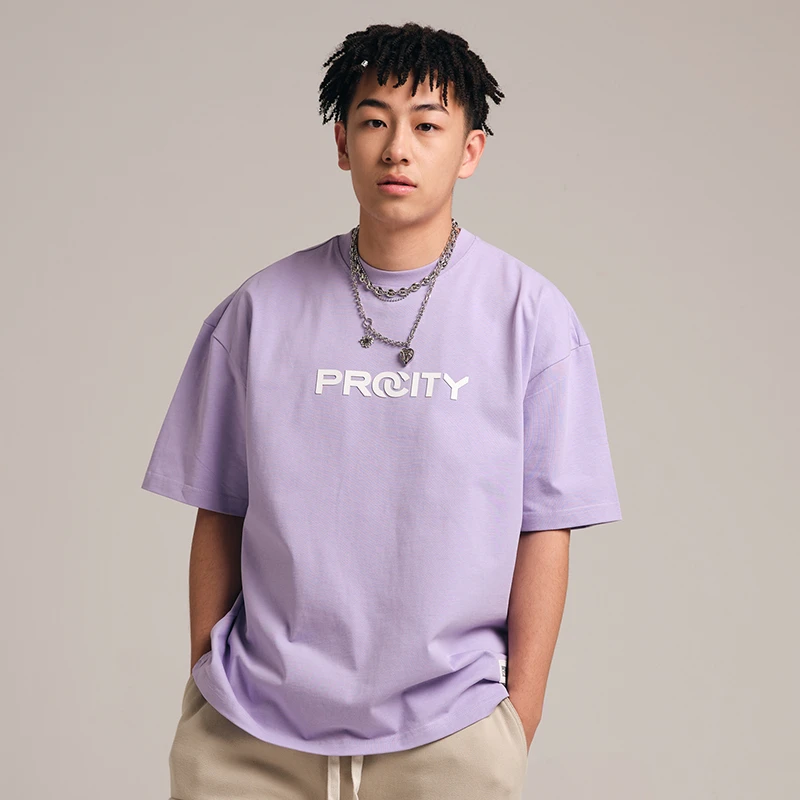 PROCITY纯棉短袖T恤男女同款夏季宽松圆领潮牌休闲运动百搭上衣