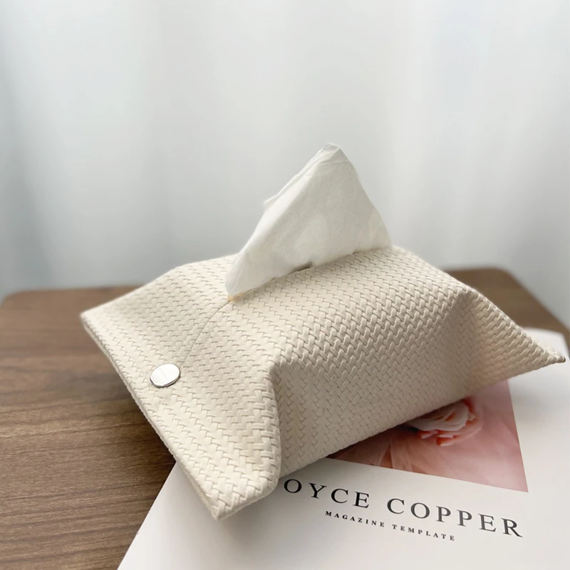 华夫格奶白色皮ins风纸巾套轻奢风编织米白色客厅茶几糖果纸巾盒