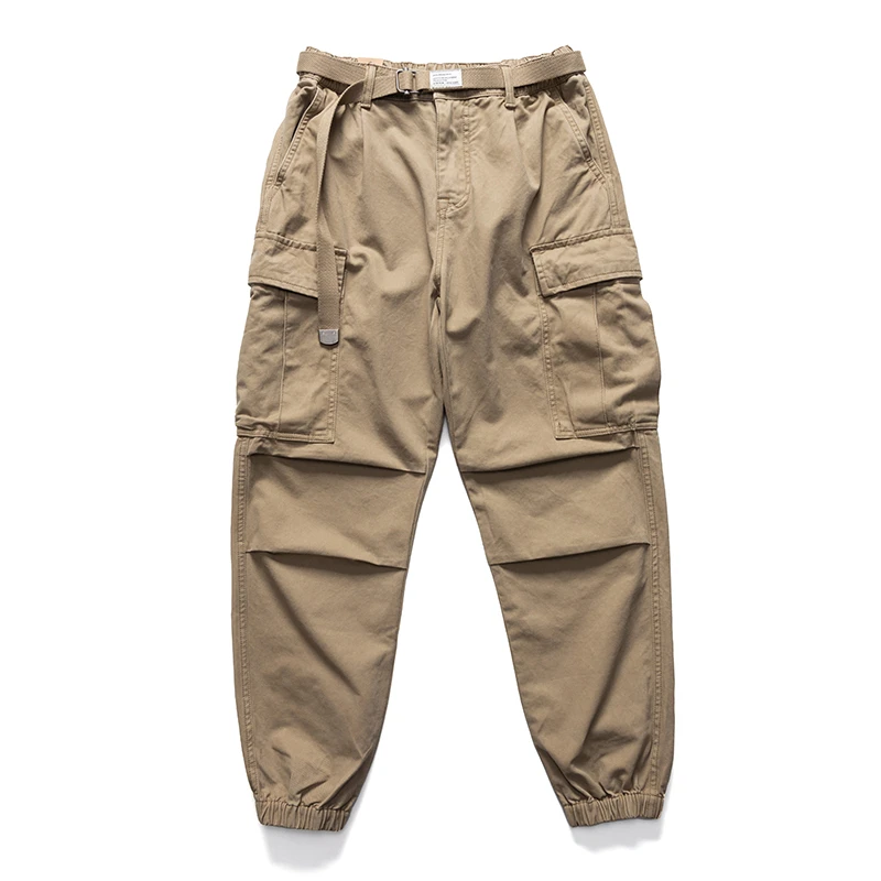 8507 纯棉束脚工装裤男重磅水洗复古休闲裤户外多口袋宽松黑色裤