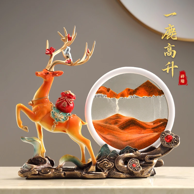 麋鹿流沙工艺品家居摆件新中式创意客厅玄关酒柜电视柜装饰品摆件