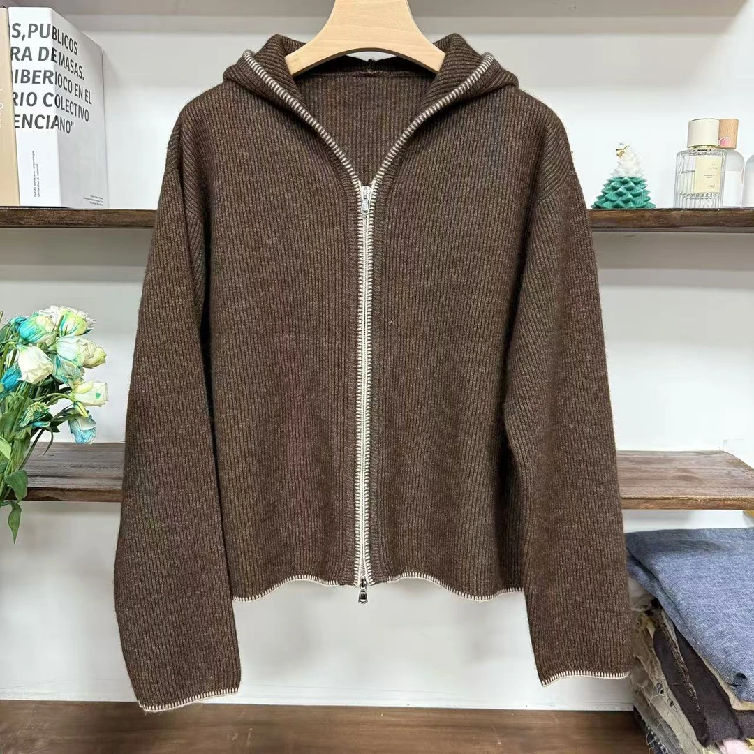 【左耳与麻】冬季高货100%牦牛绒连帽拉链开衫HYM808