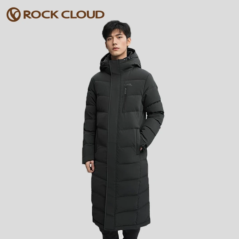 RockCloud/岩云男款过膝长款连帽羽绒服加厚外套