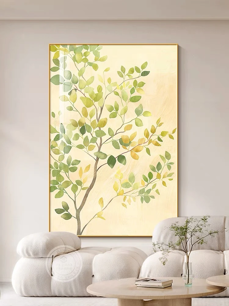 原木风沙发背景墙装饰高级感画奶油风绿植客厅玄关砂岩画