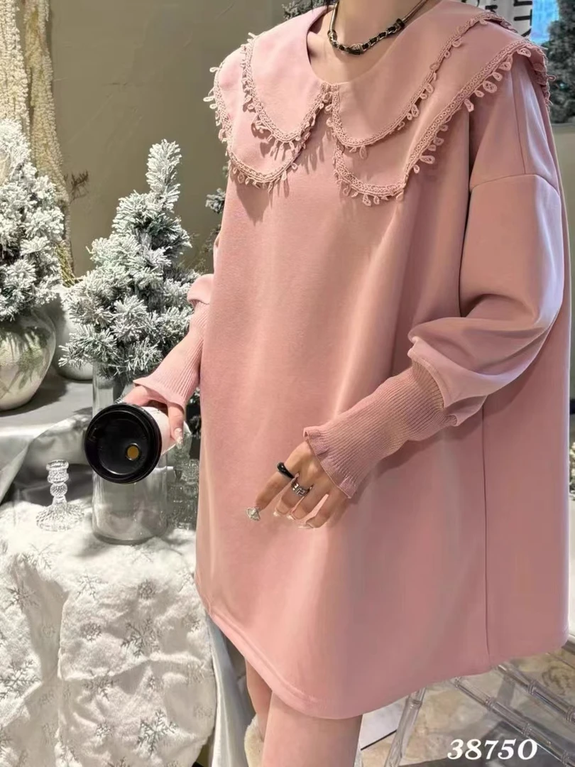孕妇大码秋冬新款长袖连衣裙大码女装胖妹妹减龄娃娃领裙子38750