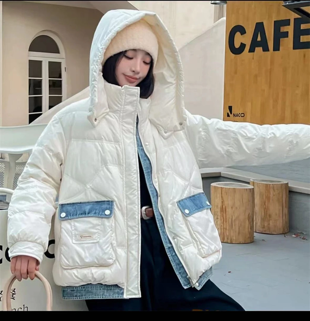 大码孕妇牛仔拼接免洗2023冬新款宽松时尚保暖小个子外套棉服1510