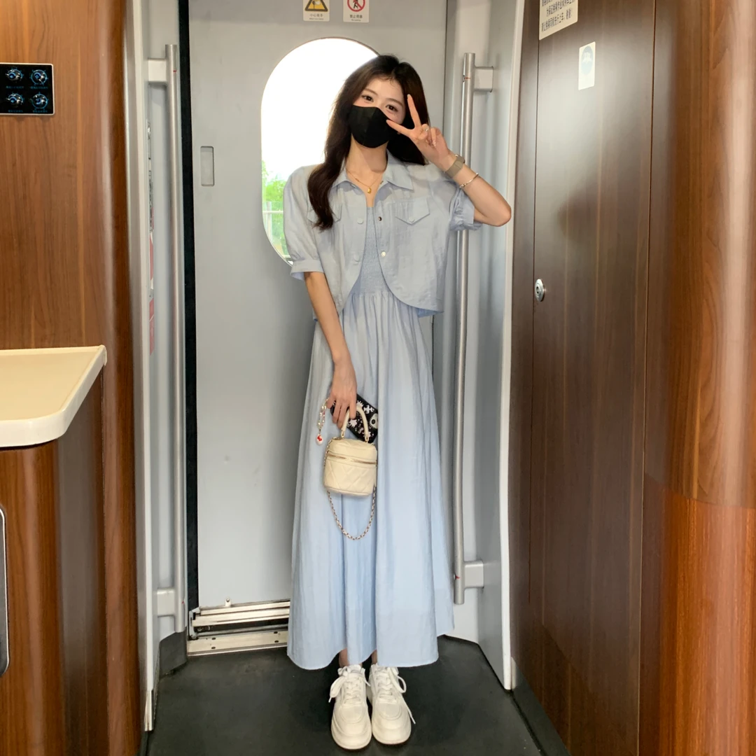 【夏日心动】2025设计新款披肩外套+吊带连衣裙套装TZ1737