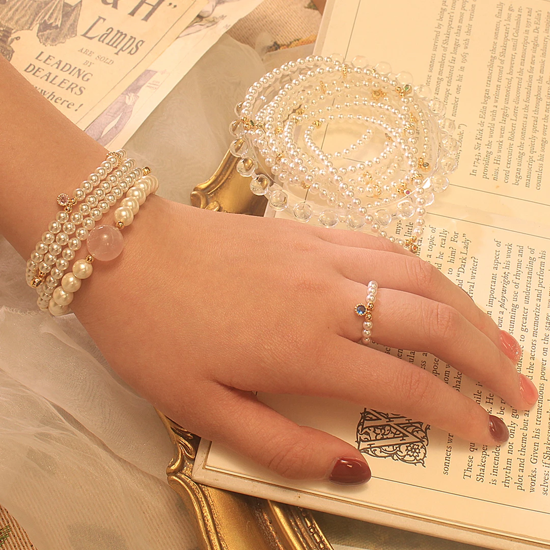 铜合金仿珍珠戒指 仿珠不掉皮原创款公主风复古戒指