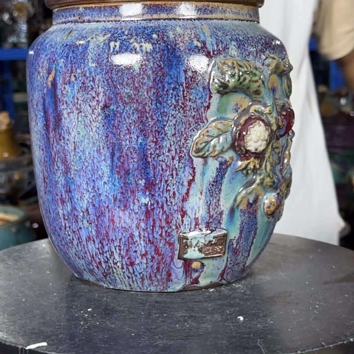 红陶石湾盆茶叶罐