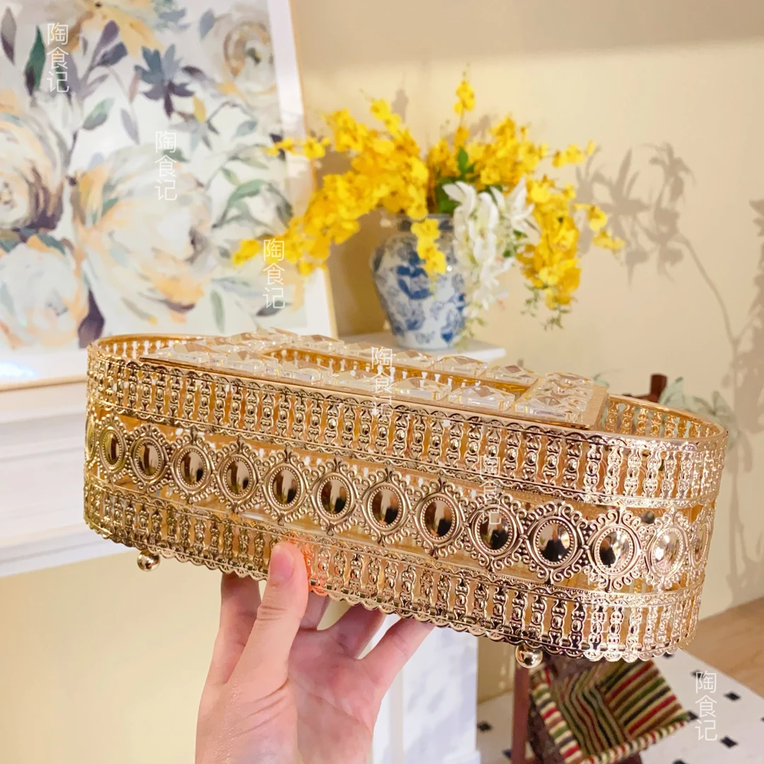 水晶纸巾盒金色轻奢品味家居桌面多功能收纳抽纸盒