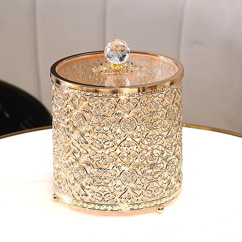 带盖子收纳桶轻奢家居桌面茶几多用途金色收纳桶摆件