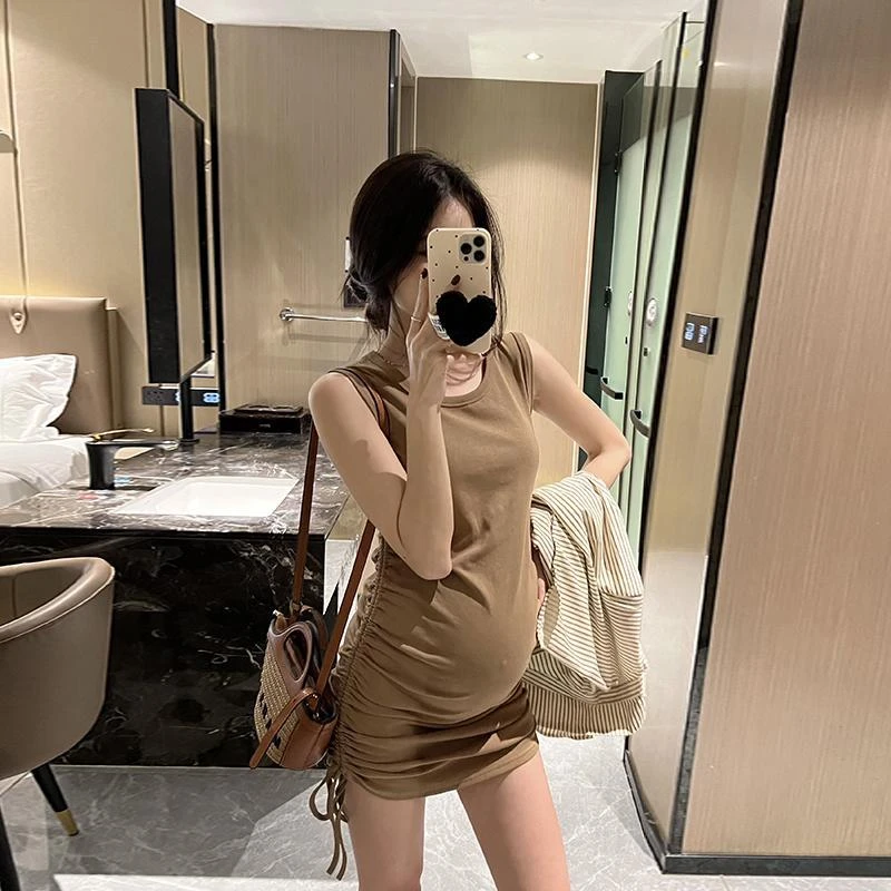 金色的茧春夏新款修身孕妇连衣裙套装时尚外穿衬衣吊带裙两件套装