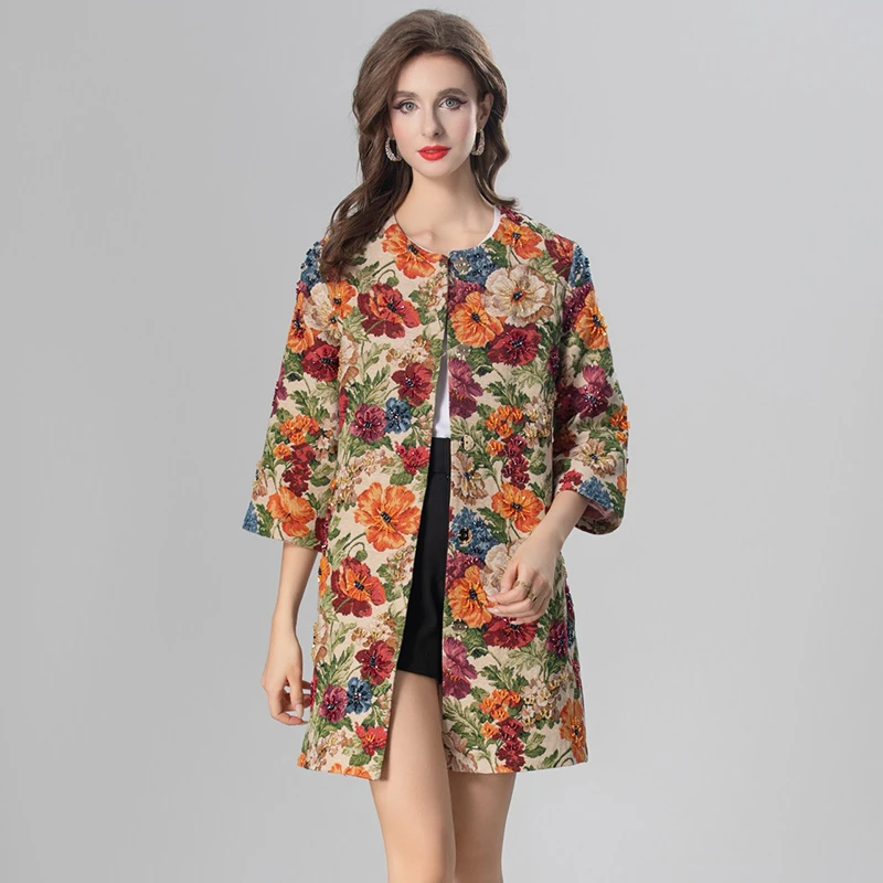 520款 时装周走秀重工百花齐放风衣外套