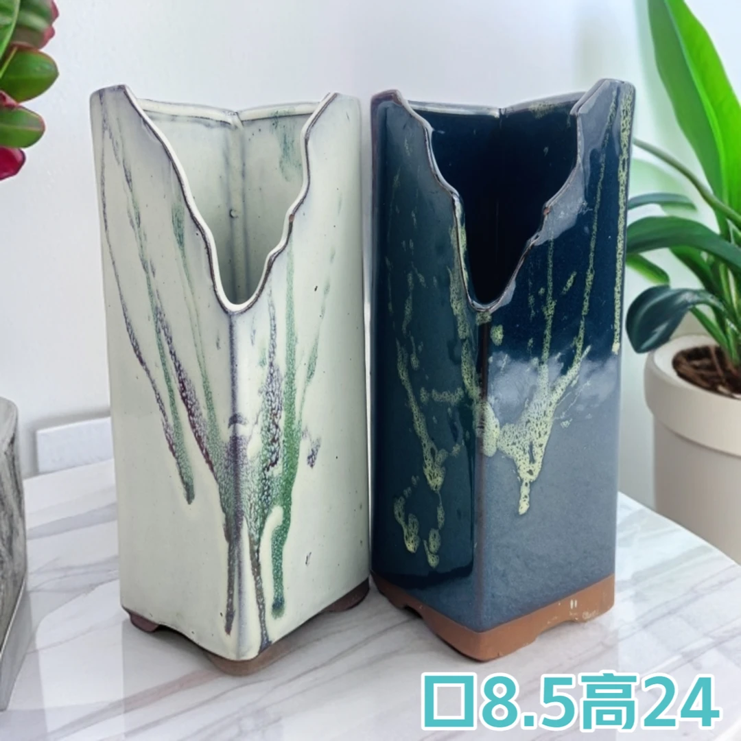 1004【粉丝福利】泼墨镜面高方缺悬崖飘枝造型多肉花盆多肉植物花盆