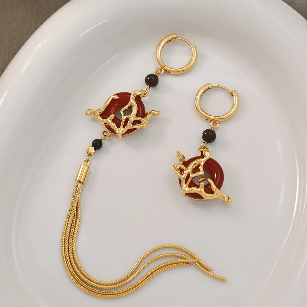 铜合金耳饰 镀18K金「满江红」红色耳扣耳坠中式国潮古风耳环气质