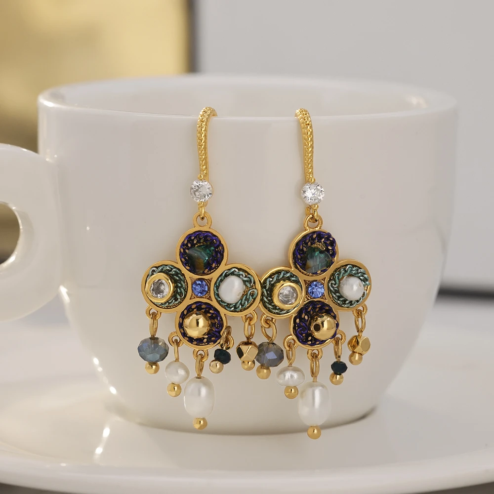 铜合金耳饰 镀18K金「神秘 」长款耳钩 波西米亚轻奢度假宫廷风耳环