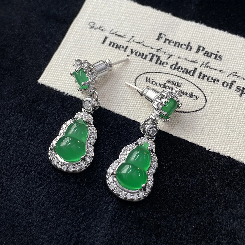 铜合金琉璃耳饰 「6娃」满绿色葫芦耳钉中国风中式气质女款百搭耳坠