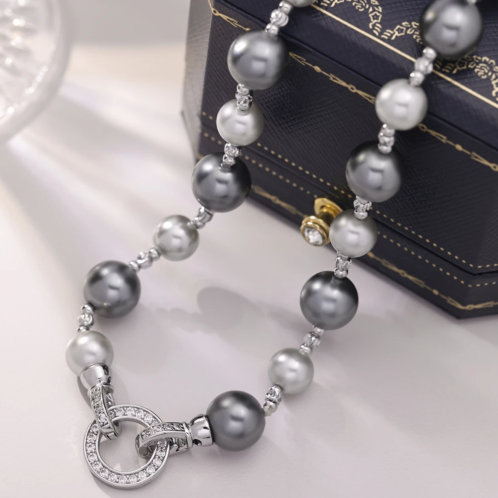 铜合金仿珍珠项链 琉璃贝珠「西西里」项链配饰品轻奢气质百搭嘻哈