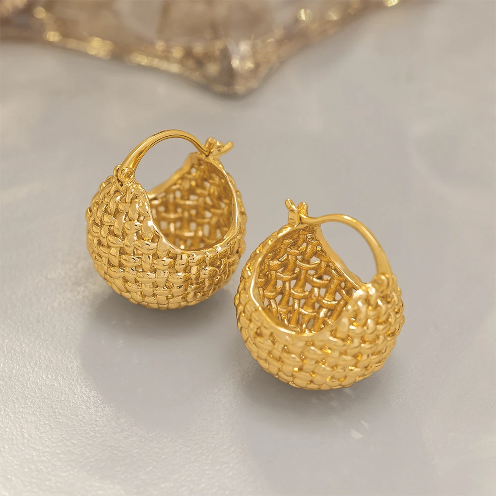 铜合金耳饰 镀18K金「篮」编织耳扣气质欧美冷淡风时尚耳环百搭潮流