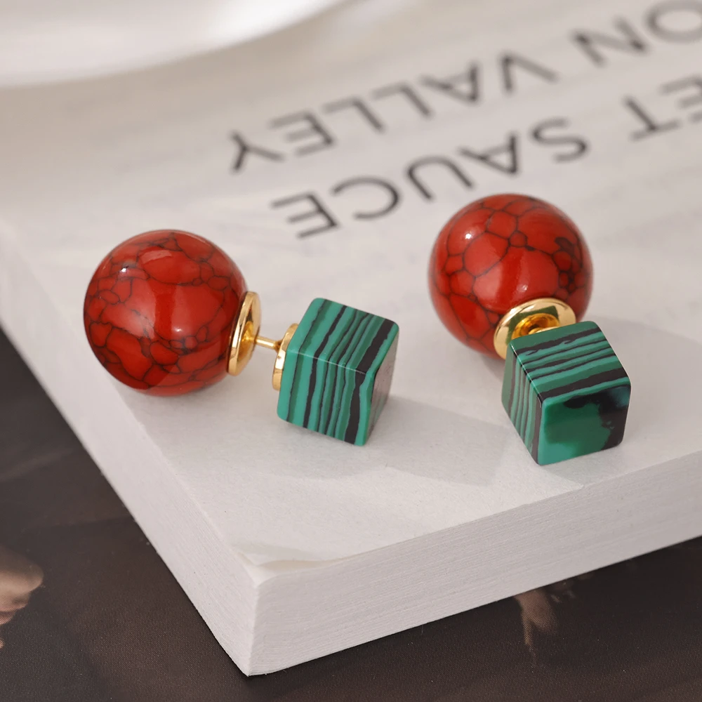 铜合金耳饰 镀18K金「红肥绿瘦」耳钉气质时尚中国风新中式耳环高端