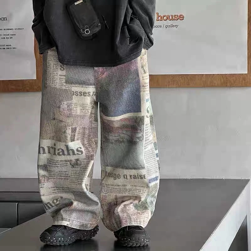 Y.M KIDS【海报满印】男童春秋款牛仔裤宽松百搭软牛仔裤潮流