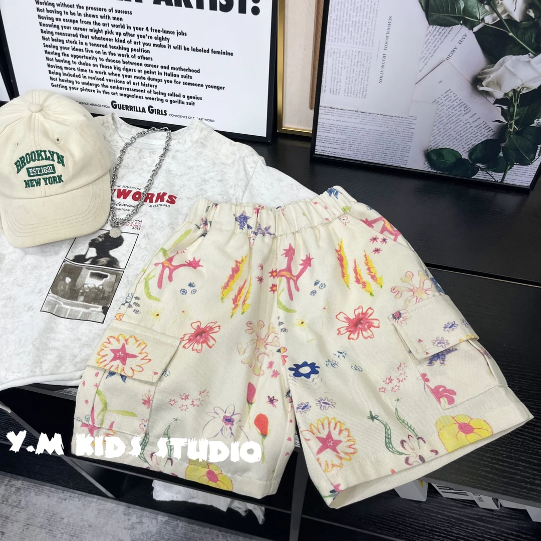 【花花短裤】儿童短裤夏季2024新款男童裤子潮流女孩工装宽松五分裤