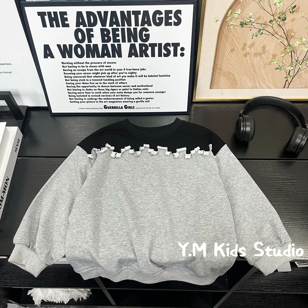 Y.M KIDS【万花筒】儿童秋季新款卫衣潮流设计款双色拼接时尚上衣
