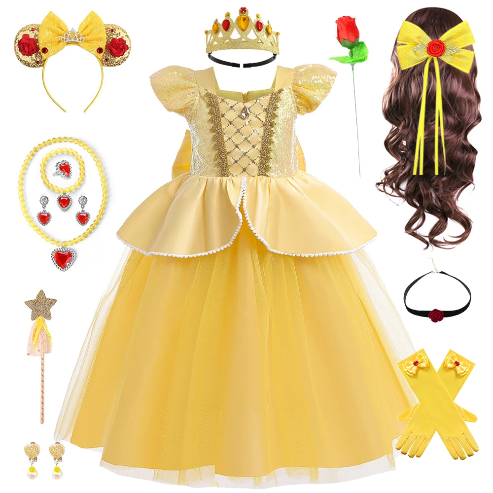 女童贝尔公主裙cosplay美女与野兽电影扮演服装色儿童走秀主持人