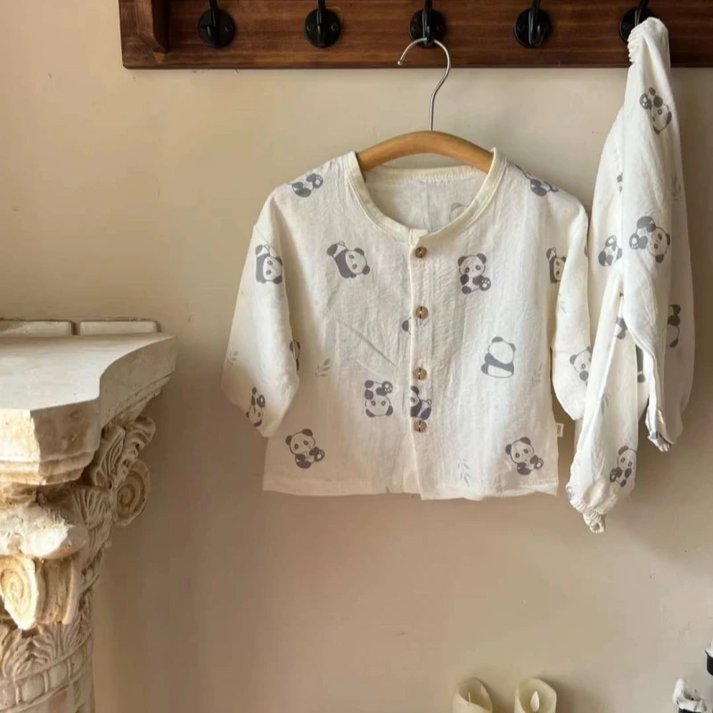 云朵棉居家服小童夏七分袖七分裤空调服套装对门扣夏空调居家服