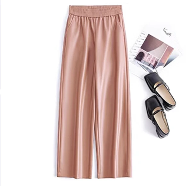 【海宁皮裤】2024新款高腰显瘦阔腿裤长裤休闲时尚宽松1728