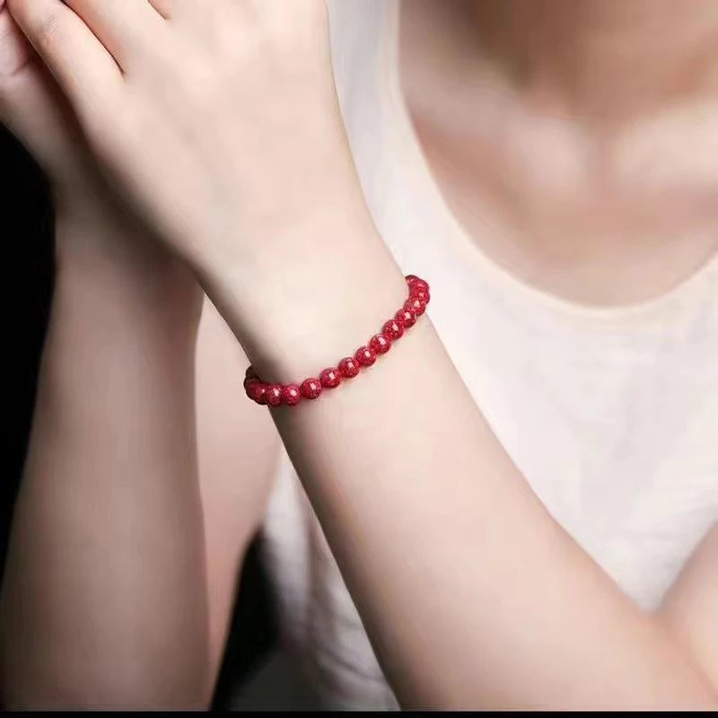 朱砂6mm鸽血红全透光晶体手串